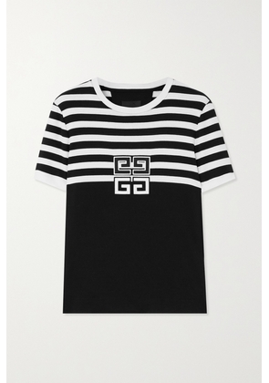 Givenchy - Appliquéd Striped Cotton-jersey T-shirt - Black - x small,small,medium,large,x large