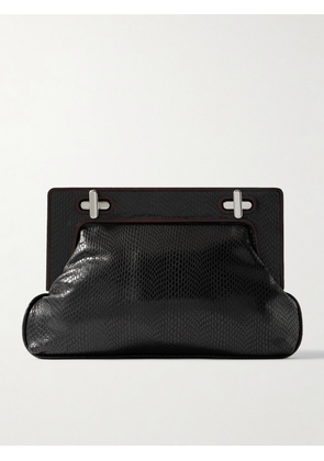 STAUD - Alba Wood-trimmed Snake-effect Leather Clutch - Black - One size