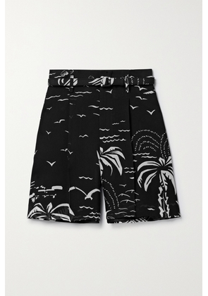 Ralph Lauren Collection - Keri Belted Pleated Printed Mulberry Silk Shorts - Black - US0,US2,US4,US6,US8,US10,US12