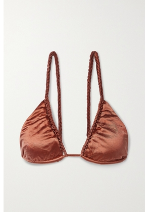 Isa Boulder - Chain Metallic Stretch-satin Triangle Bikini Top - Red - x small,small,medium,large,x large,xx large