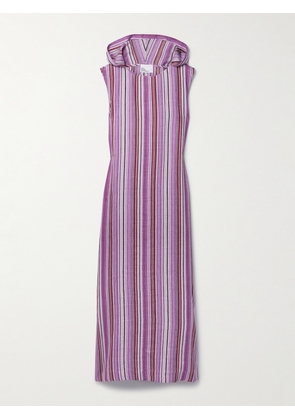 Lisa Marie Fernandez - + Net Sustain Column Hooded Striped Linen-blend Gauze Maxi Dress - Purple - 0,1,2,3,4