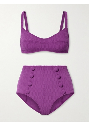 Lisa Marie Fernandez - + Net Sustain Button-embellished Seersucker Bikini - Purple - 0,1,2,3,4