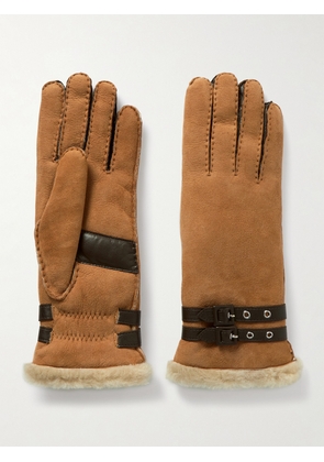 Agnelle - Bombera Buckled Leather-trimmed Shearling Gloves - Brown - 6.5,7,7.5,8,8.5