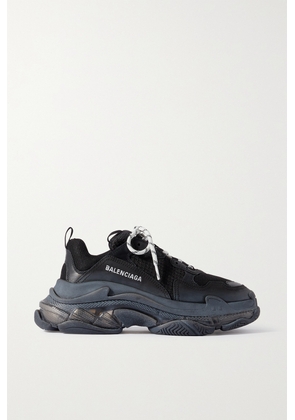 Balenciaga - Triple S Clear Sole Logo-embroidered Leather, Nubuck And Mesh Sneakers - Black - IT34,IT35,IT36,IT37,IT38,IT39,IT40,IT41,IT42
