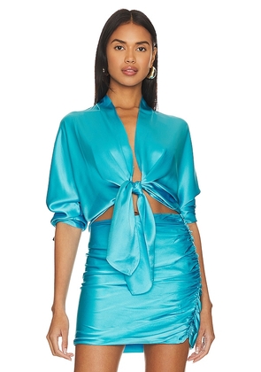 The Sei Long Sleeve Tie Front Blouse in Teal. Size 2.