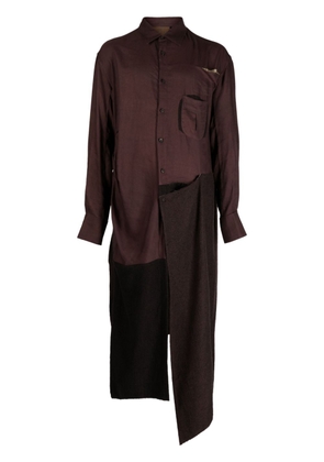 Ziggy Chen asymmetric draped panelled shirt - Brown