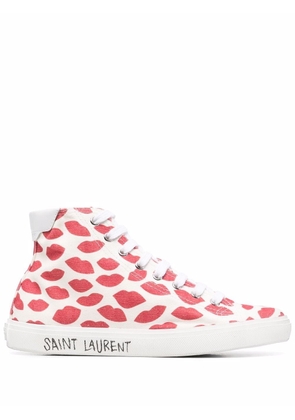 Saint Laurent Court Classic lips-print high-top sneakers - Neutrals