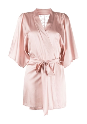 Fleur Of England lace-panel satin robe - Pink