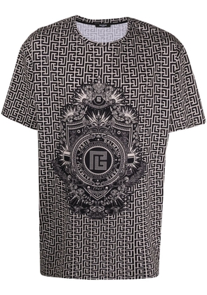 Balmain monogram-print crest T-shirt - Black