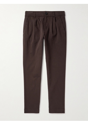 Mr P. - Tapered Pleated Garment-Dyed Cotton-Blend Twill Trousers - Men - Brown - 28