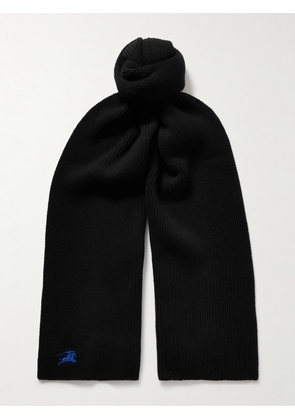 Burberry - Logo-Embroidered Ribbed Cashmere Scarf - Men - Black
