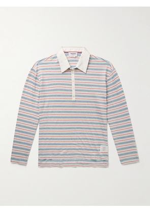 Thom Browne - Cotton-Blend Poplin Trimmed Striped Stretch-Linen Jersey Polo Shirt - Men - Blue - 1