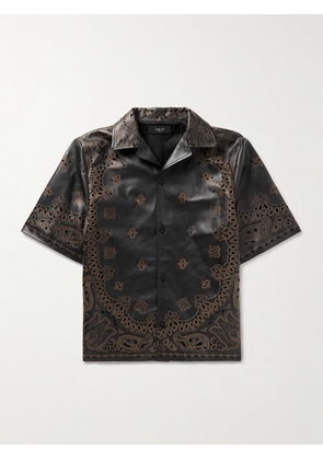 AMIRI - Camp-Collar Laser-Etched Perforated Leather Shirt - Men - Black - IT 46