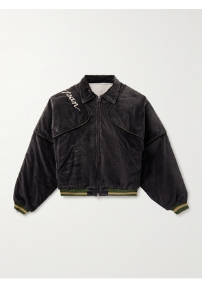 KAPITAL - Sham Convertible Embroidered Cotton-Velvet Bomber Jacket - Men - Gray - 2