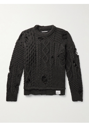 Neighborhood - Savage Logo-Appliquéd Distressed Knitted Sweater - Men - Gray - S