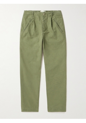 Folk - Assembly Straight-Leg Pleated Cotton-Twill Trousers - Men - Green - 1