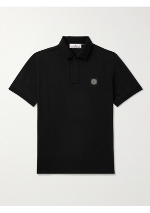 Stone Island - Logo-Appliquéd Cotton-Blend Piqué Polo Shirt - Men - Black - S