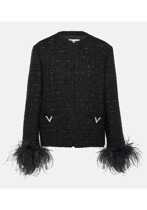 Valentino Feather-trimmed tweed jacket