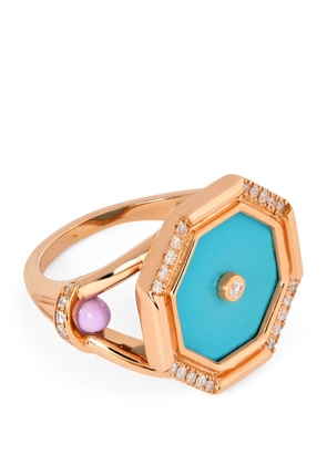 L'Atelier Nawbar Rose Gold, Diamond And Turquoise Amulets Of Light Ring
