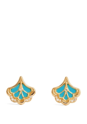 L'Atelier Nawbar Yellow Gold, Diamond And Turquoise Mini Shell Earrings
