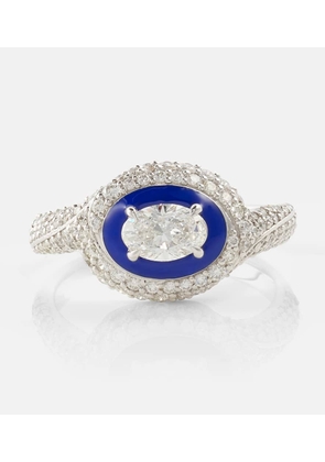 Kamyen Oval 18kt white gold ring with diamonds and enamel