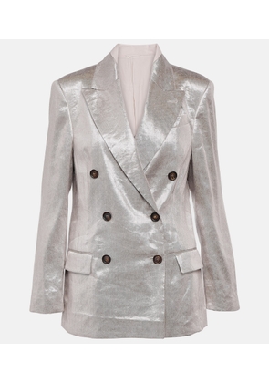 Brunello Cucinelli Double-breasted metallic linen-blend blazer