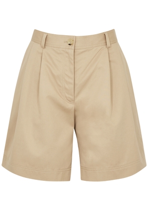 Toteme Cotton-Twill Shorts, Shorts, Beige, Two Slit Pockets, Pleated - 6