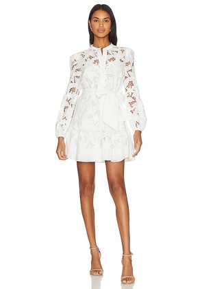 MILLY Nymphaea Floralis Embroidered Lace Mini Dress in White. Size 4.
