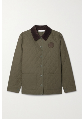Sporty & Rich - Corduroy-trimmed Quilted Cotton-canvas Jacket - Green - x small,small,medium,large,x large