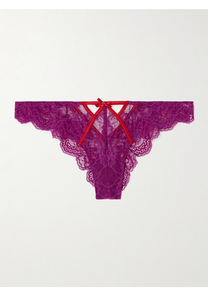 Fleur du Mal - Naomi Cutout Silk-blend Satin-trimmed Stretch-lace Briefs - Purple - 1,2,3,4,5