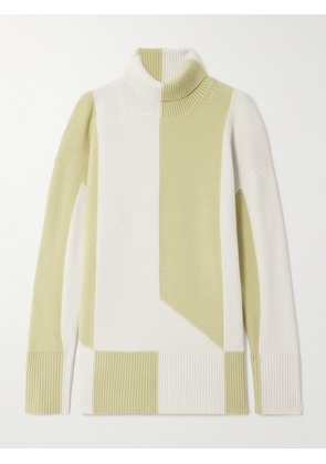 Joseph - Alcove Two-tone Wool-blend Intarsia Turtleneck Sweater - Green - x small,small,medium,large,x large