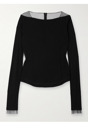 Helmut Lang - Mesh-trimmed Jersey Top - Black - xx small,x small,small,medium,large,x large