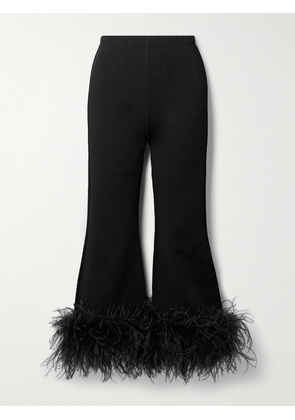 Valentino Garavani - Cropped Feather-trimmed Knitted Flared Pants - Black - xx small,x small,small,medium,large,x large