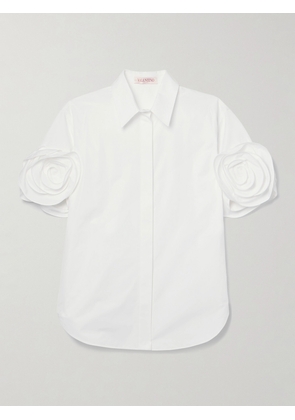 Valentino Garavani - Embellished Silk-trimmed Cotton-poplin Shirt - White - IT36,IT38,IT40,IT42,IT44,IT46,IT48,IT50