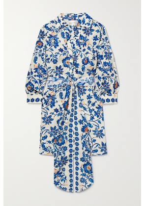 Cara Cara - Leighton Tie-detailed Floral-print Cotton-poplin Mini Shirt Dress - Blue - xx small,x small,small,medium,large,x large
