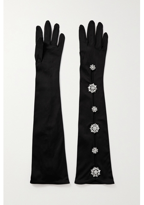 Clio Peppiatt - Crystal-embellished Cutout Satin Gloves - Black - One size