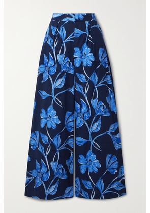PatBO - Nightflower Printed Cotton-blend Poplin Wide-leg Pants - Blue - US0,US2,US4,US6,US8,US10,US12