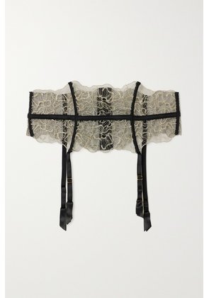 Coco de Mer - Damona Satin-trimmed Metallic Leavers Lace Suspender Belt - Multi - small,medium,large