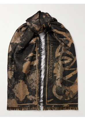 Alexander McQueen - Fringed Printed Jacquard Scarf - Black - One size
