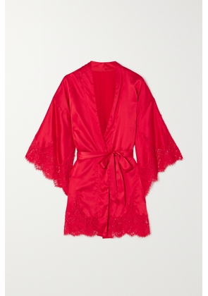 Coco de Mer - Marella Lace-trimmed Satin Robe - Red - S/M,M/L