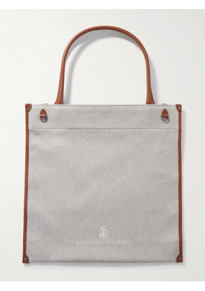 Brunello Cucinelli - Leather-trimmed Canvas Tote - Gray - One size