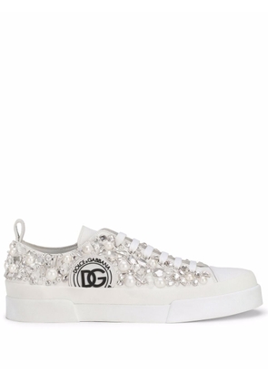 Dolce & Gabbana crystal-embellished lace-up sneakers - White
