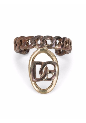 Dolce & Gabbana curb chain logo-plaque ring - Gold