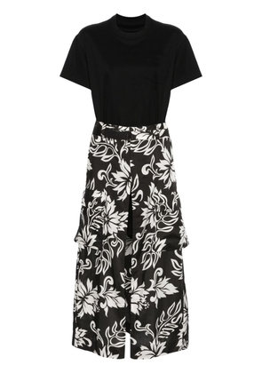 sacai floral-print layered midi dress - Black