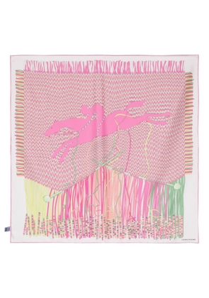 Longchamp Braiding illustration-print silk scarf - Pink