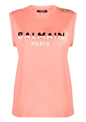 Balmain logo-flocked organic cotton tank top - Pink