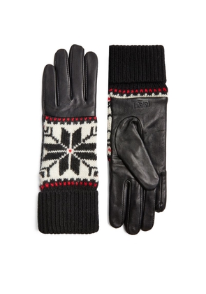 Polo Ralph Lauren Leather Knit-Detail Gloves