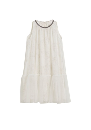 Brunello Cucinelli Kids Cotton Poplin And Tulle Doodle Dress (4-12+ Years)