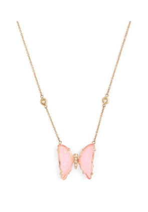 Jacquie Aiche Yellow Gold And Pink Tourmaline Butterfly Necklace
