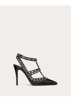 Valentino Garavani ROCKSTUD PUMPS IN PATENT LEATHER AND POLYMERIC MATERIAL WITH STRAPS 100MM Woman BLACK/TRANSPARENT 36